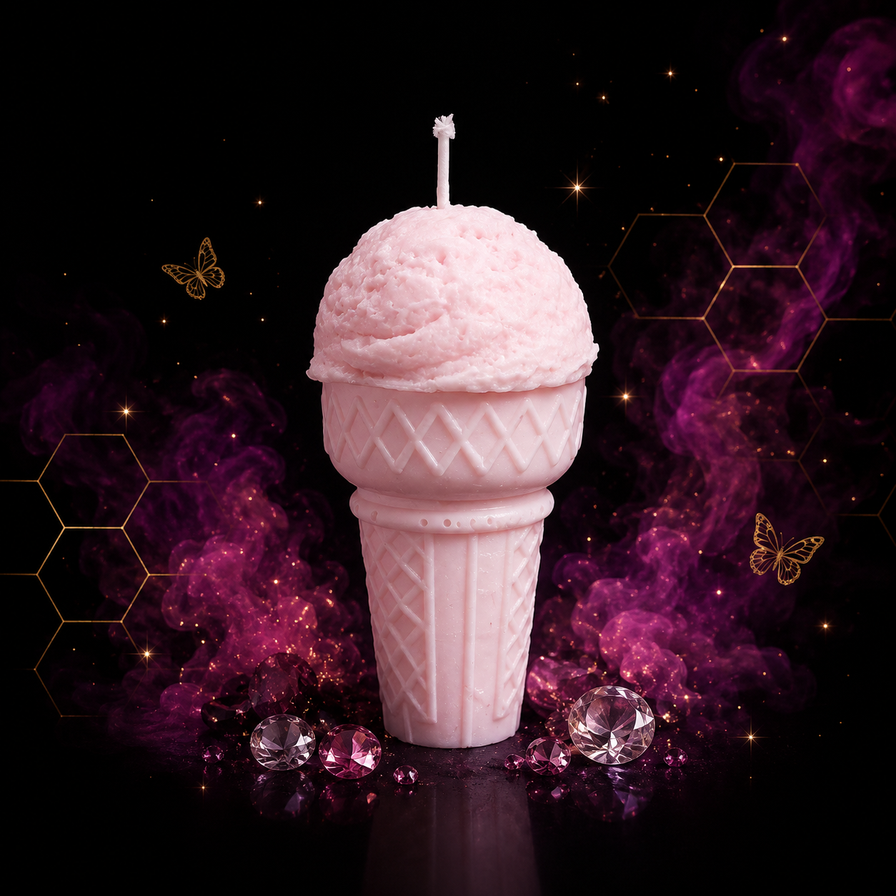 Pink ice cream cone shaped decorative candle