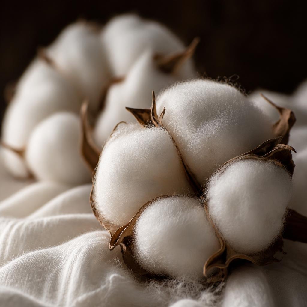 Soft white cotton bolls representing clean scents